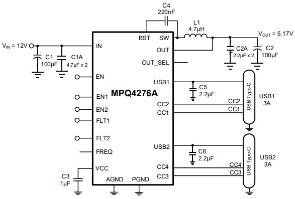Application Circuit Diagram - Monolithic Power Systems (MPS) MPQ4276A Buck Converters